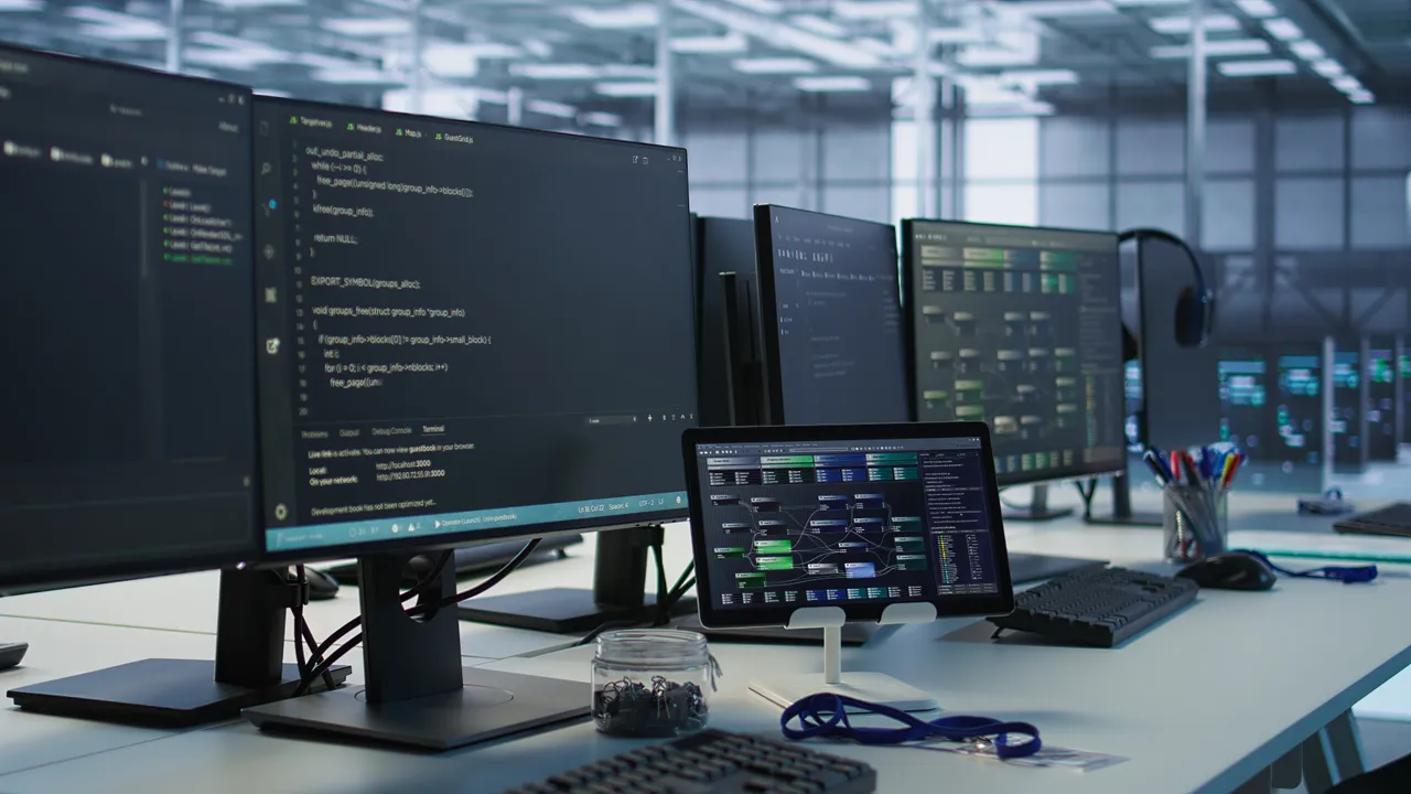 Digital workspace with software development screens