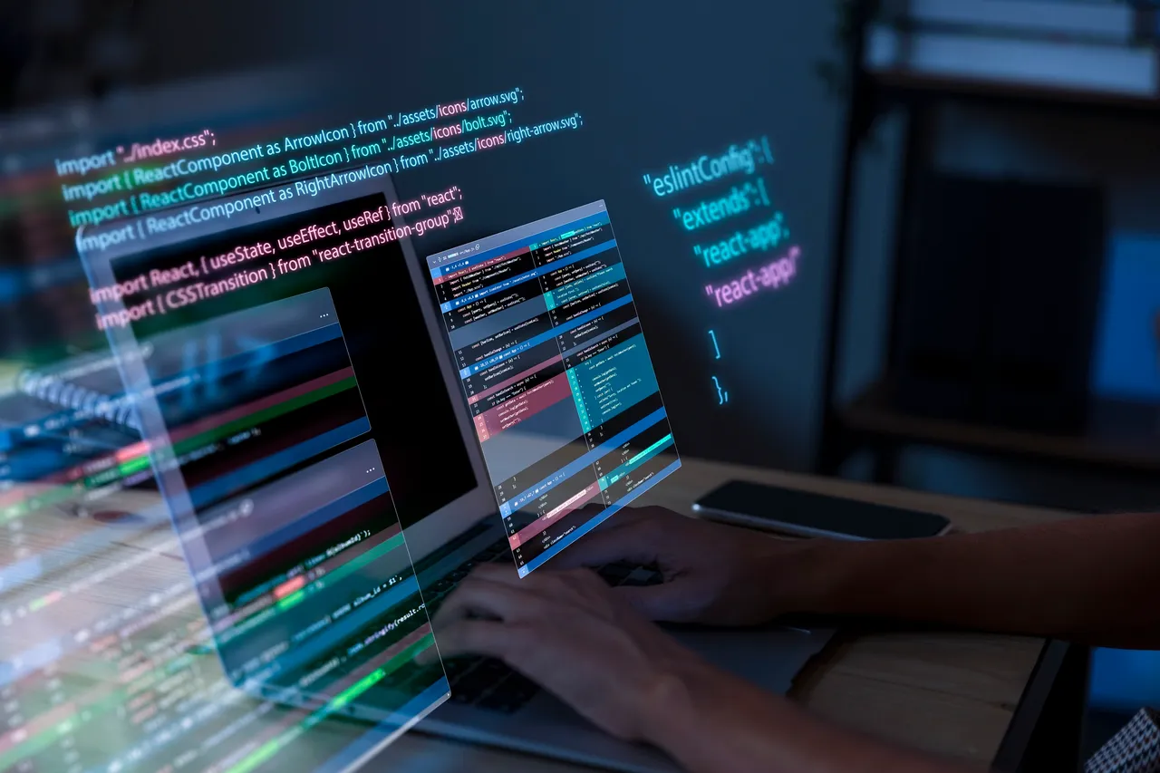 Programming workspace with an illustrative code overlay