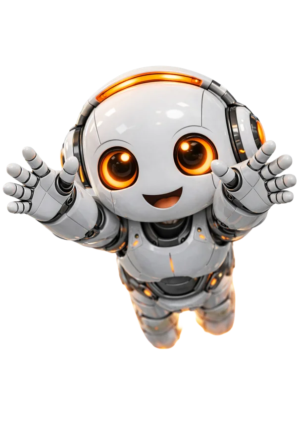 CN robot mascot reaching forward