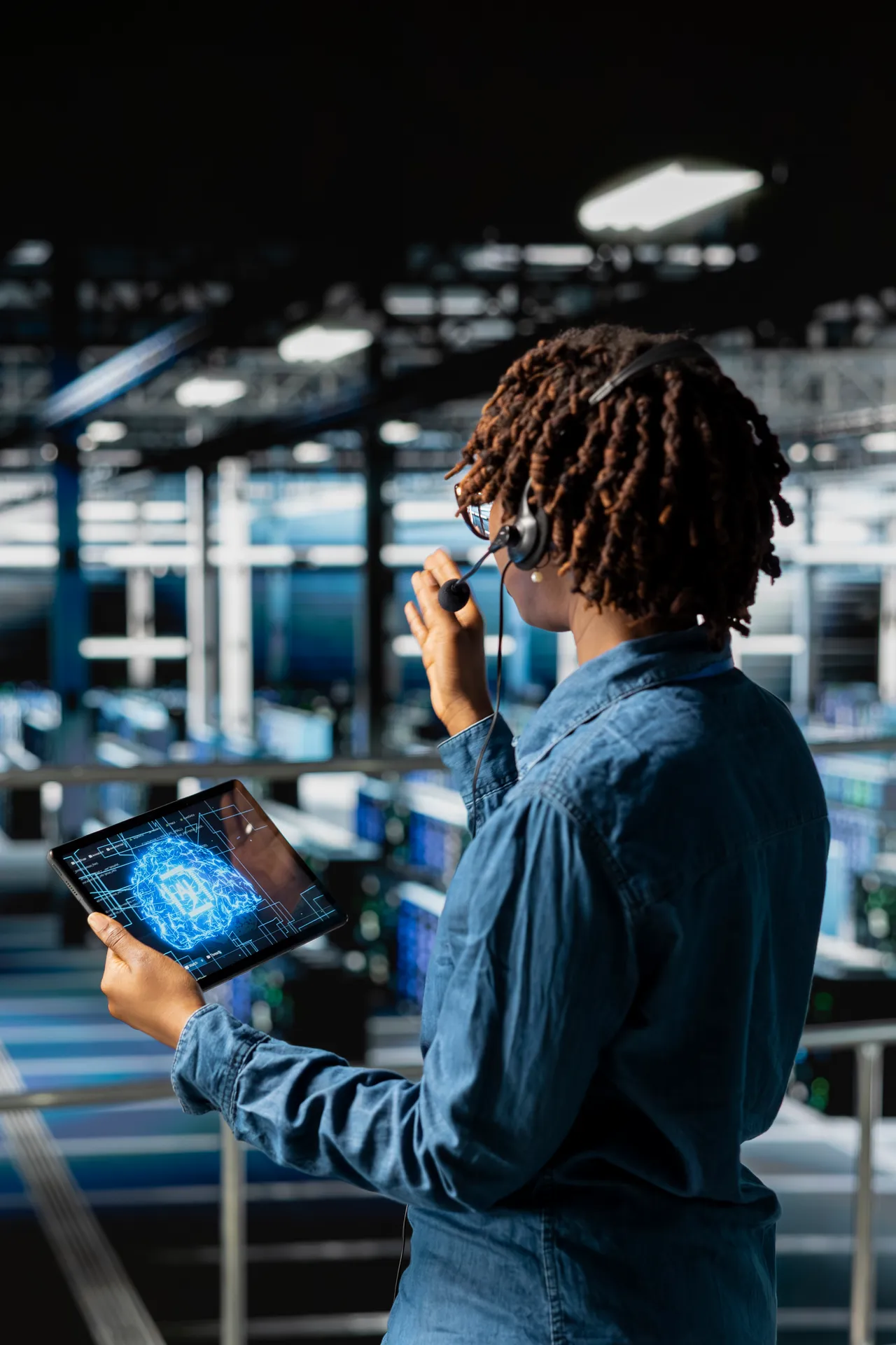 Technical support specialist monitoring server systems